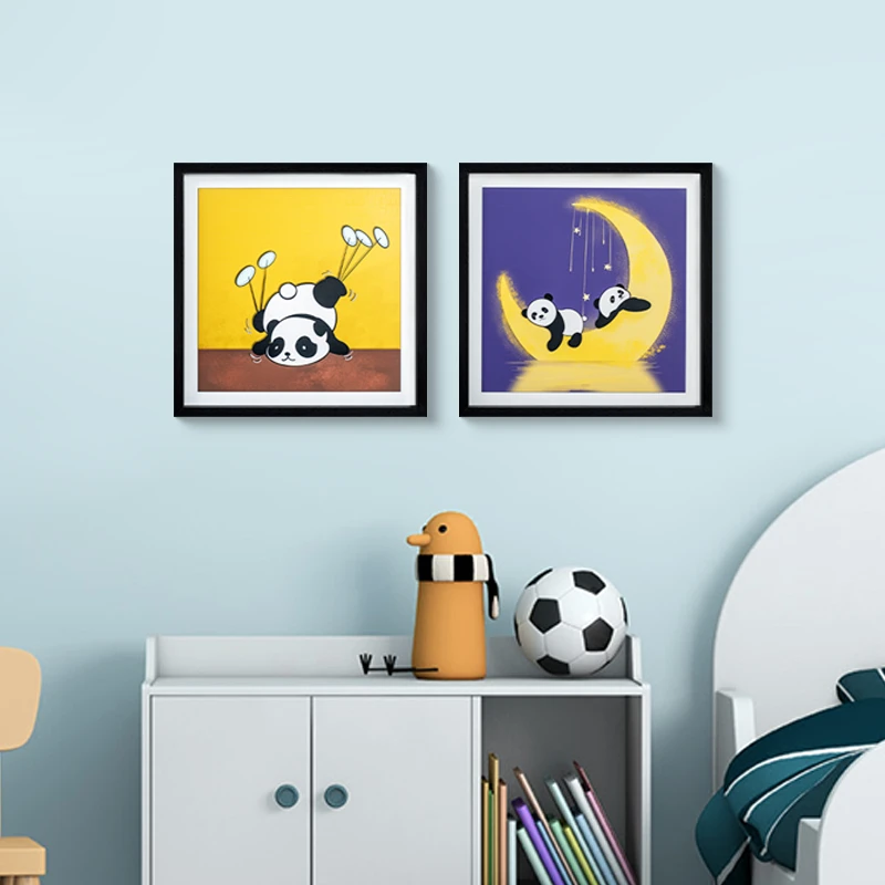 网红温馨装饰画北欧卧室床头背景墙挂画男童女孩房间壁画熊猫4040