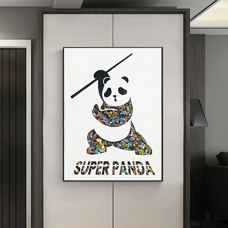 手工积木熊猫实物装饰画创意挂画走廊轻奢挂画熊猫657