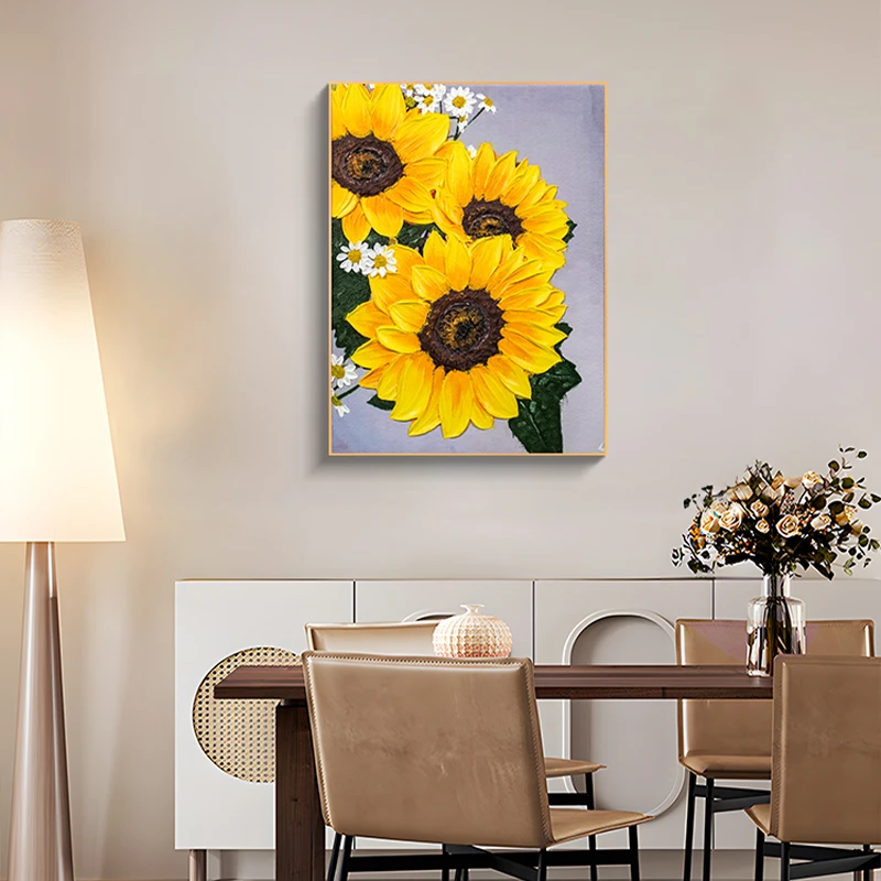 向日葵手工油画 装饰房间壁画客厅挂画现代 摆画装饰画向日葵6080