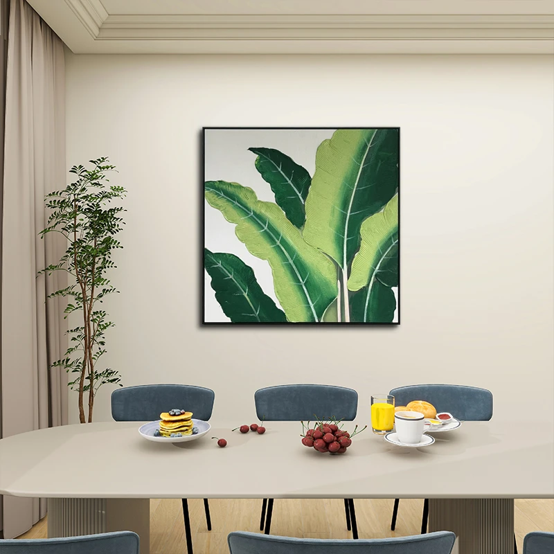 现代简约客厅绿植装饰画 沙发背景墙卧室客厅手工油画叶子8080