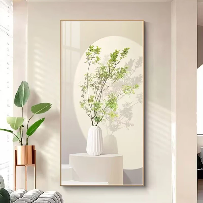 晶瓷装饰画 入户玄关 有机玻璃铝合金边框 奶油风走廊画瓶子80160