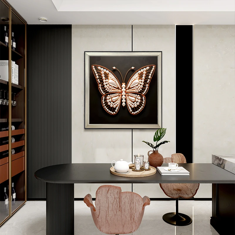 高端实物立体挂画 钢化玻璃面客厅沙发背景墙装饰画 卧室蝴蝶8080