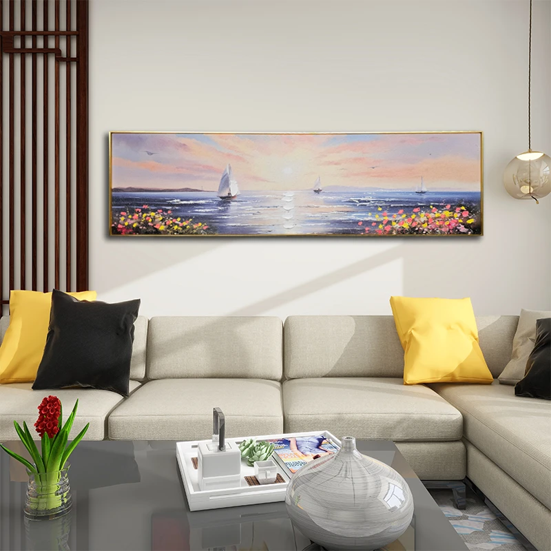 高端手工添笔油画 现代 居家沙发客厅床头书房背景墙挂画船40150