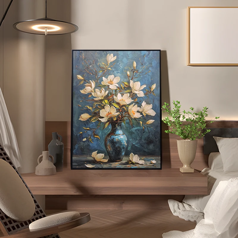 手工肌理油画世界名画复刻栀子花挂画 轻奢客厅装饰画花298