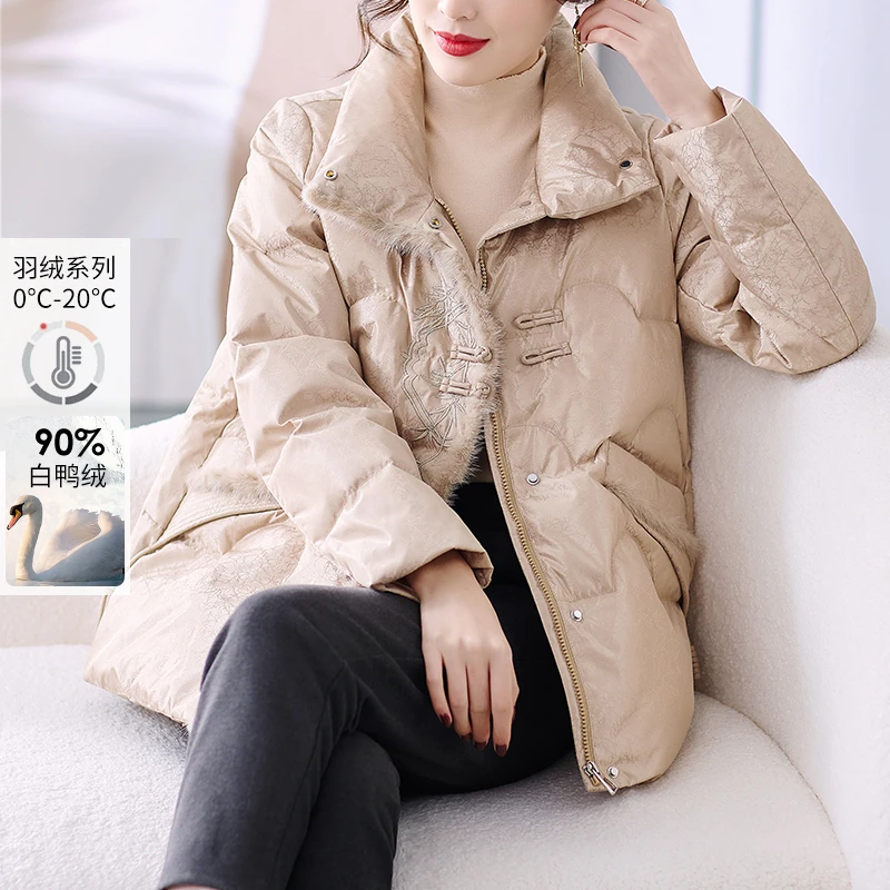 贵夫人新款羽绒服时尚高端2024新款中老年妈妈冬装新中式棉袄外套