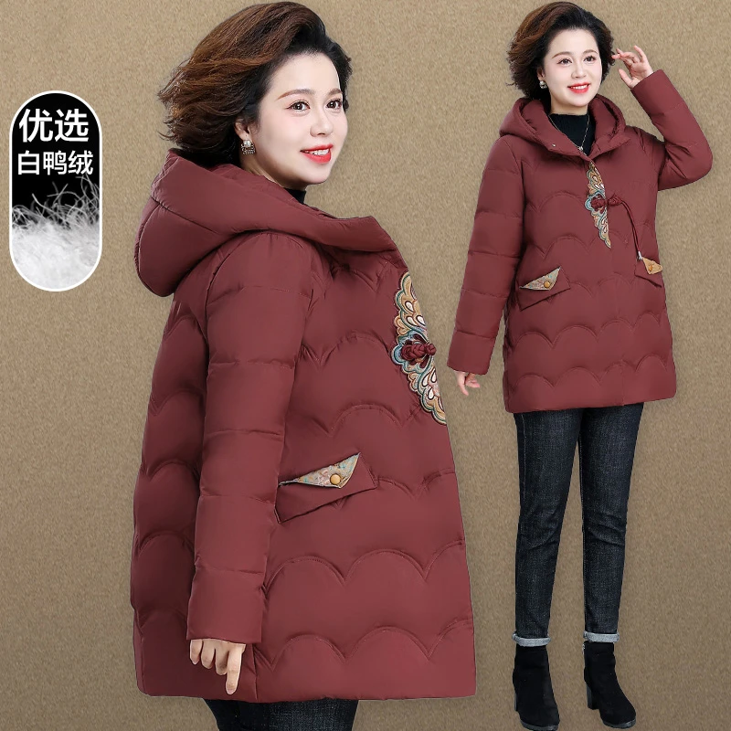 妈妈羽绒服冬装2024新款中式国风中老年冬季白鸭绒外套本命年衣服
