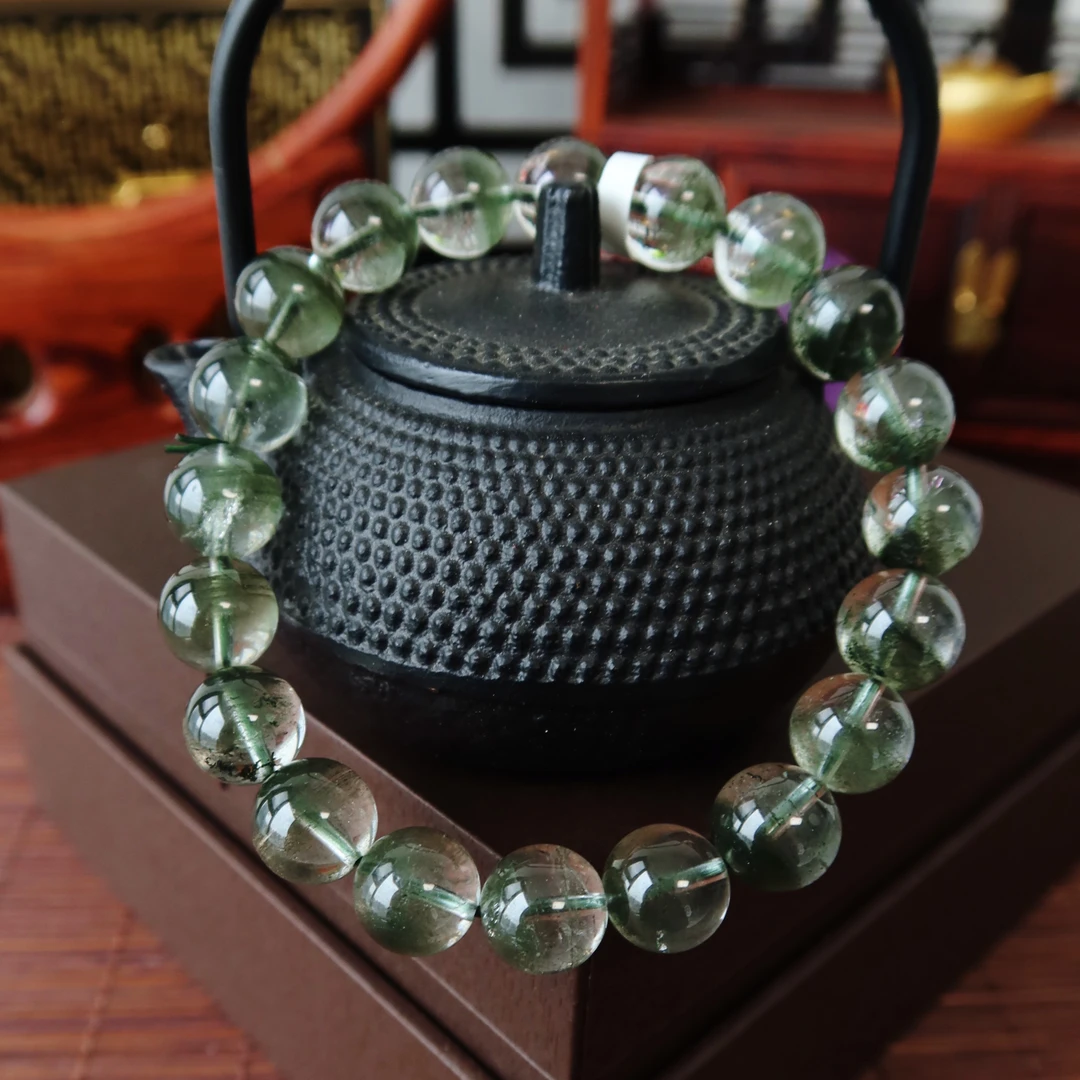 【悦玺】天然毕业级巴西老矿绿幽灵聚宝盆水晶单圈手串手链