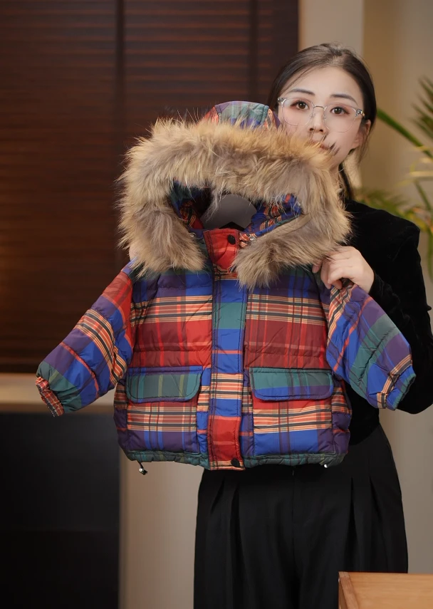 【现货】2024冬季新款儿童韩版可爱毛毛帽子保暖羽绒服外套33977