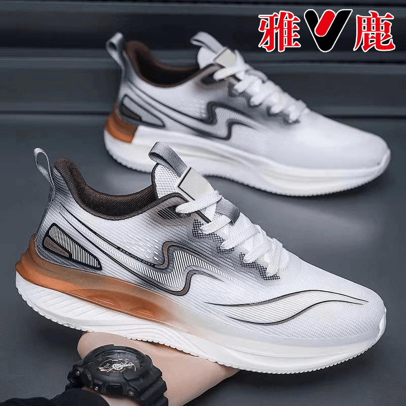 雅鹿男鞋夏季透气百搭男2024新款轻便软底跑步休闲鞋飞织网面鞋