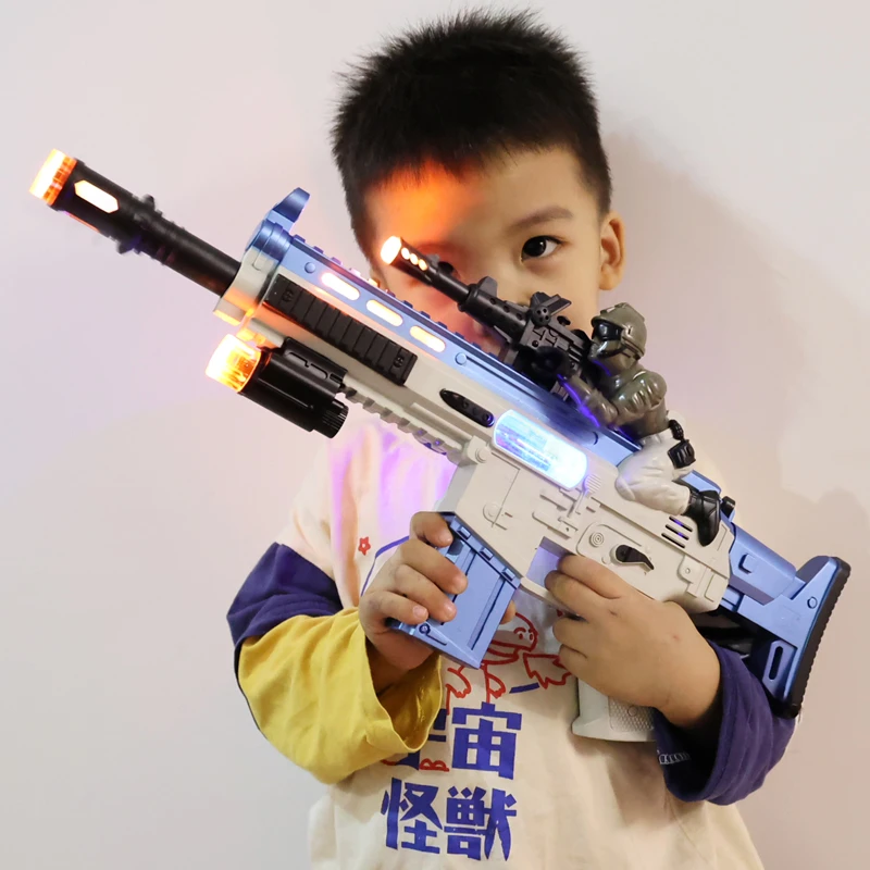 男孩发光电动玩具枪伸缩震动音效带2-3-6岁礼物生日小宝宝冲锋枪