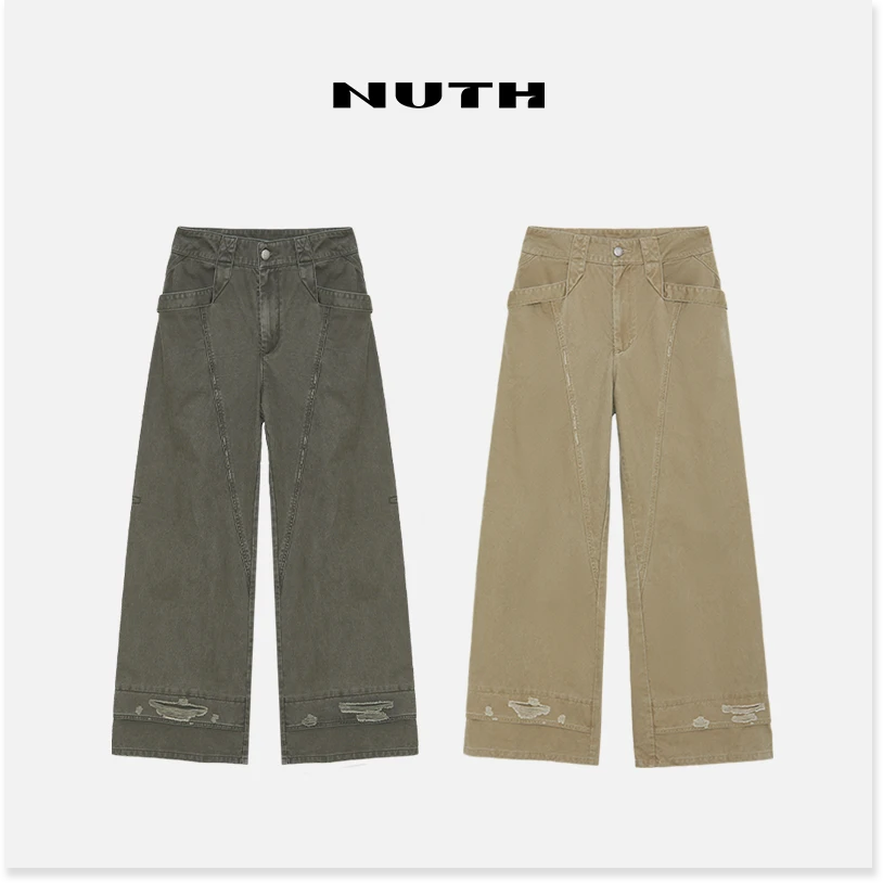 NUTH“局部破洞”｜宽松工装破洞水洗做旧分割休闲裤