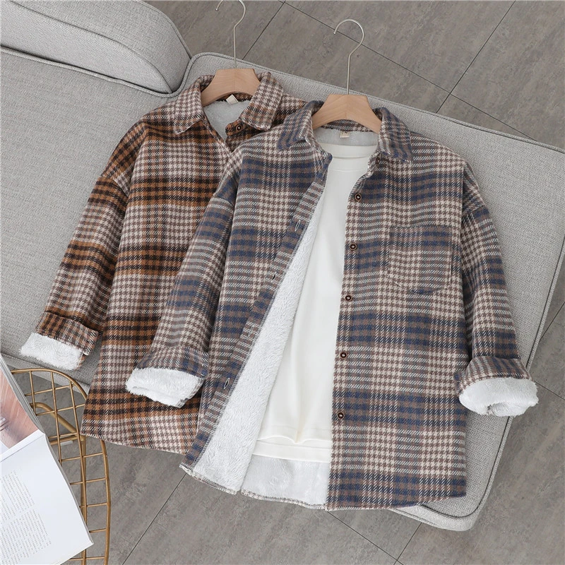冬季加绒加厚女士格子衬衫2024年新款衬衣大码胖mm巨显瘦冬装外套