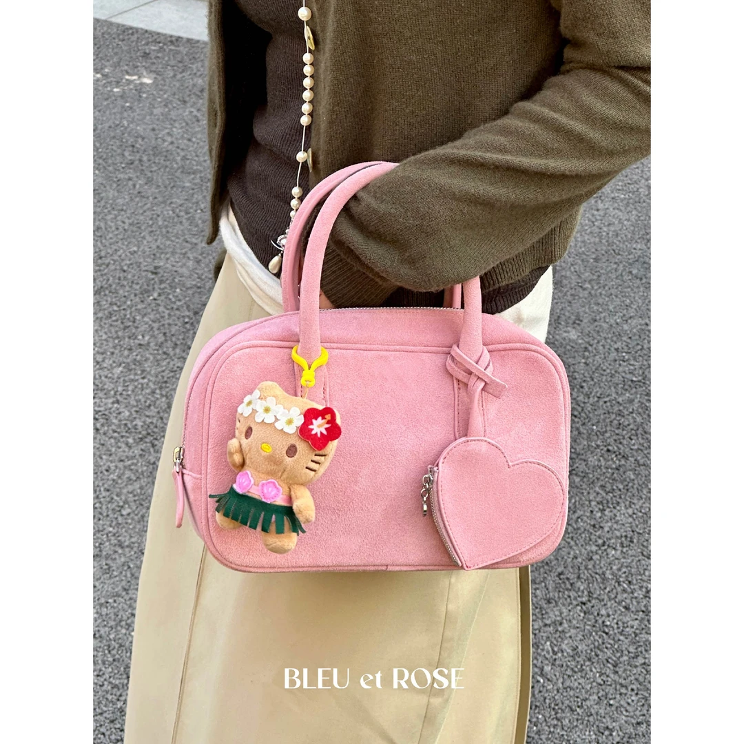 BLEU et ROSE【爱心方块包】 原创麂皮休闲波士顿包手拎包美拉德