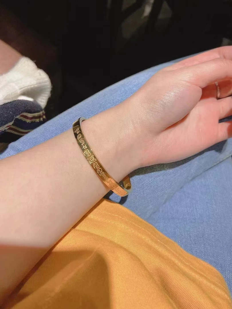 钛钢手镯 泰国爷叔气质轻奢时尚百搭窄版手镯金色不掉色男女款