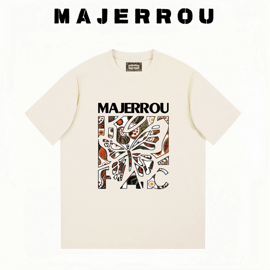 MAJERROU/玛基欧腰果花镂空蝴蝶宽松显瘦品牌男士短袖t恤官方正品