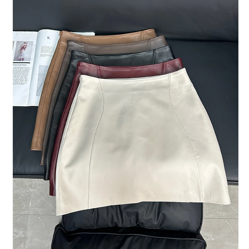 2025秋冬新款海宁真皮皮裙女绵羊皮显瘦半身裙修身a字裙高腰短裙