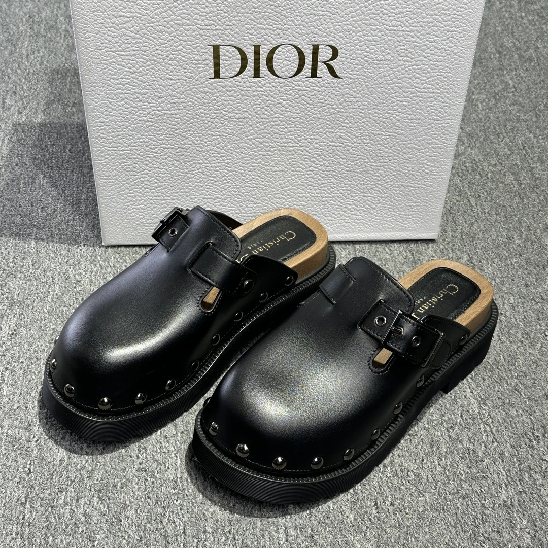 全新未使用 DIOR/迪奥 女士 黑色包脚厚底穆勒鞋 时尚休闲 128891