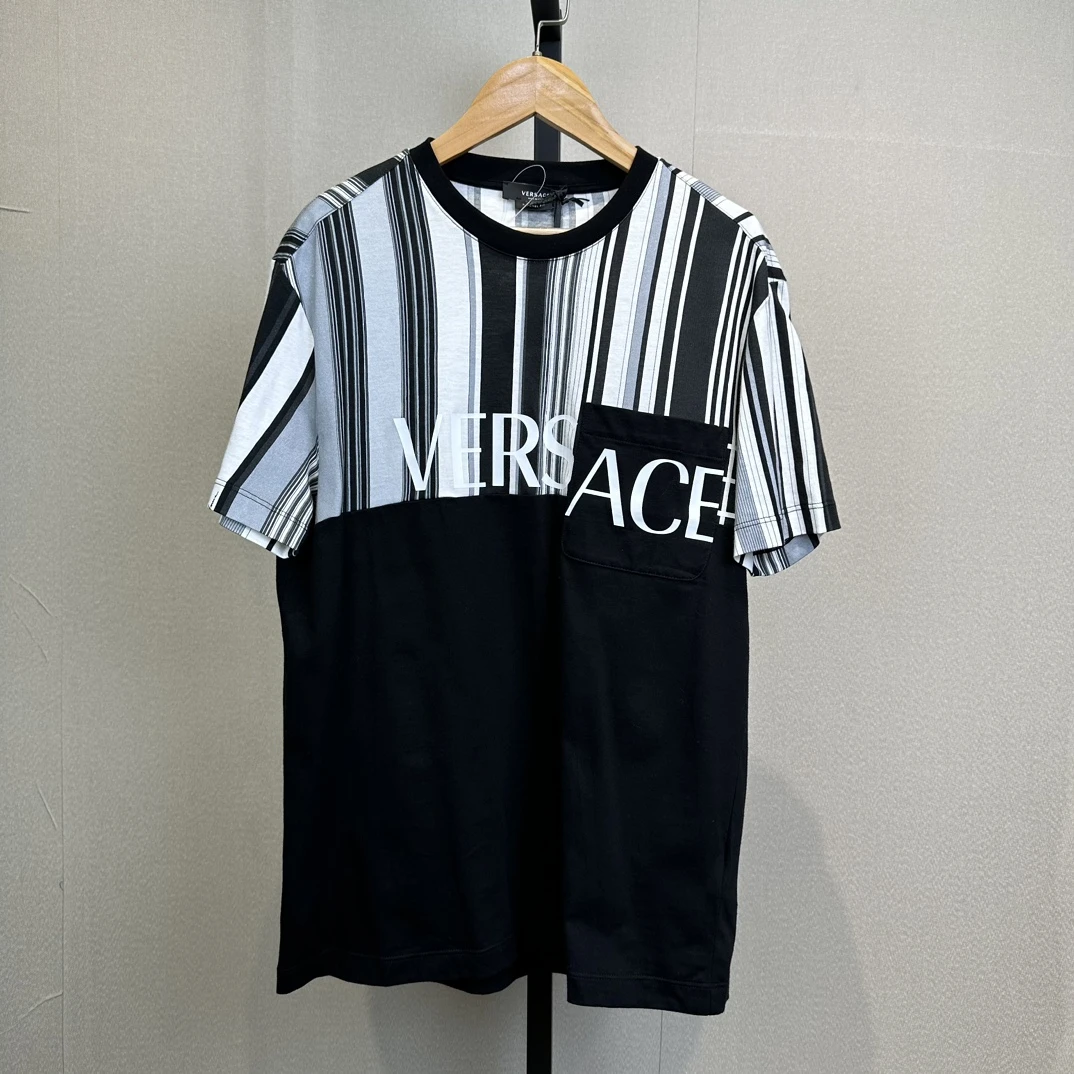 全新未使用 Versace/范思哲 范思哲 男士灰色字母口袋T恤115282