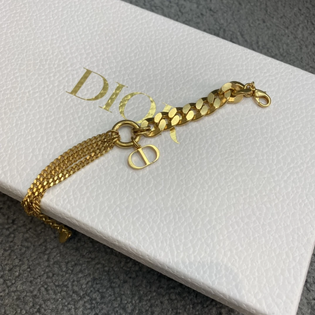 全新未使用 DIOR/迪奥 Dior迪奥女士金色CD粗手链 饰品114923