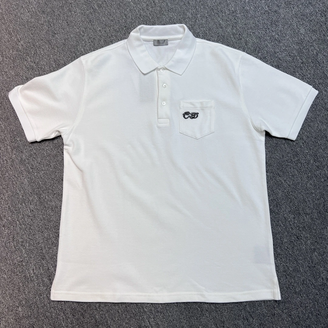 全新未使用 DIOR/迪奥 艺术家联名款CD刺绣白色短袖Polo衫 114227