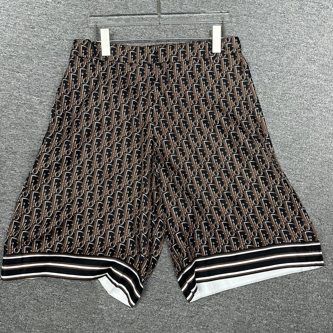 全新未使用 DIOR/迪奥 咖啡色老花短裤夏季 满印印花沙滩裤125005