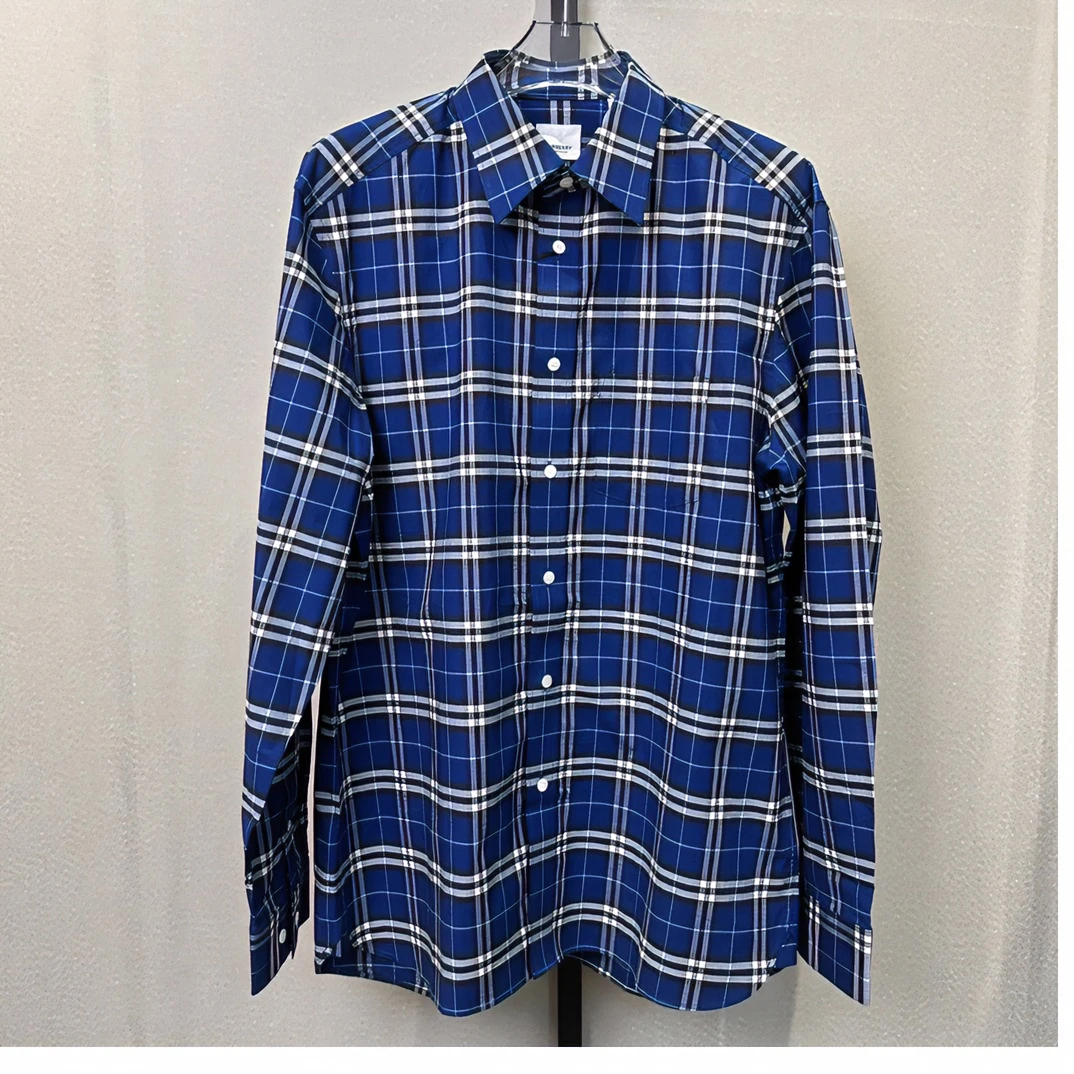 全新未使用 BURBERRY/博柏利 男士蓝色黑灰格纹长袖衬衫 115424