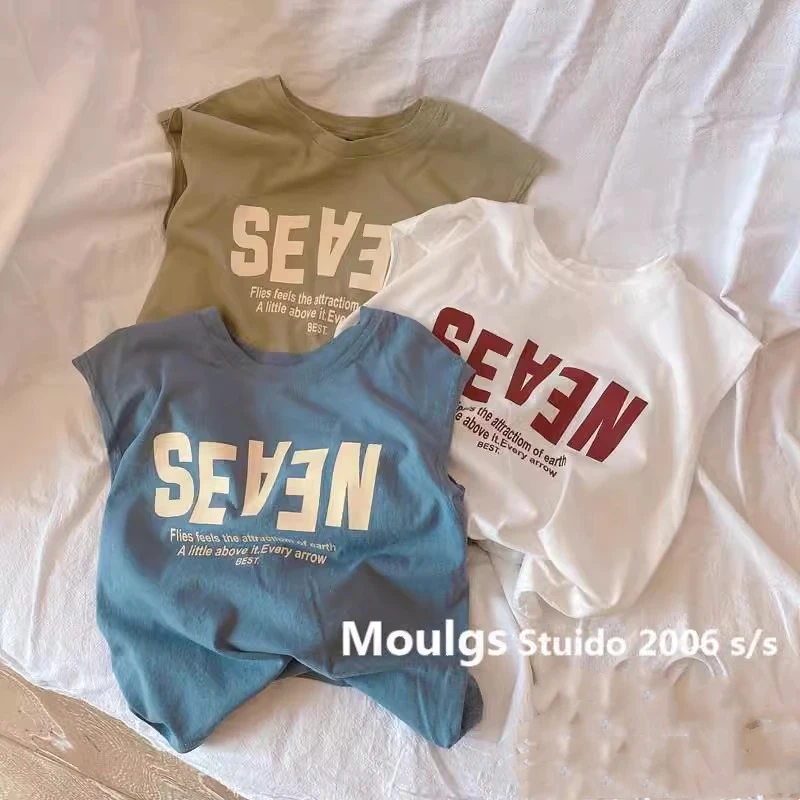 儿童夏季纯棉上衣韩版宽肩背心男童女童无袖圆领中大童DCWLL001