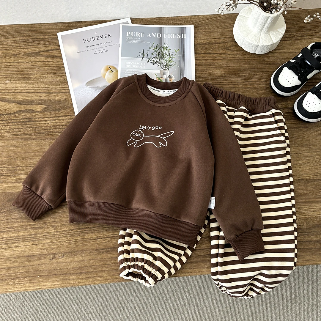 【清仓】儿童秋冬加绒保暖卫衣套装棉质中小童俩件套男女童韩版童装