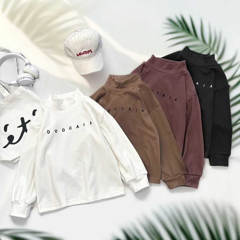 【清仓】秋冬儿童德绒刺绣打底韩版美拉德色中高领上衣男童