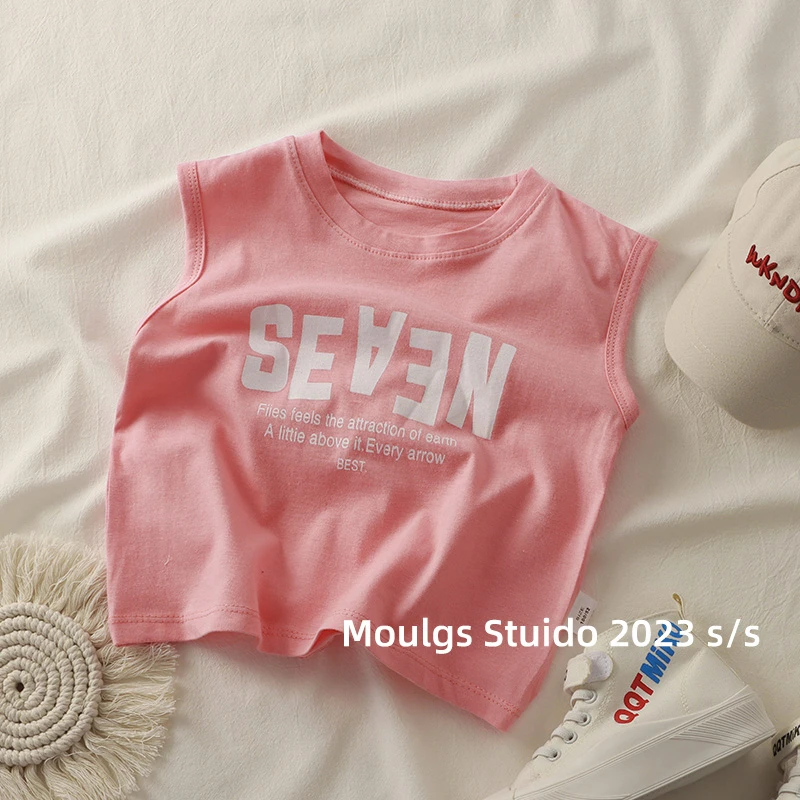 儿童夏季纯棉上衣韩版宽肩背心男童无袖T恤中大童