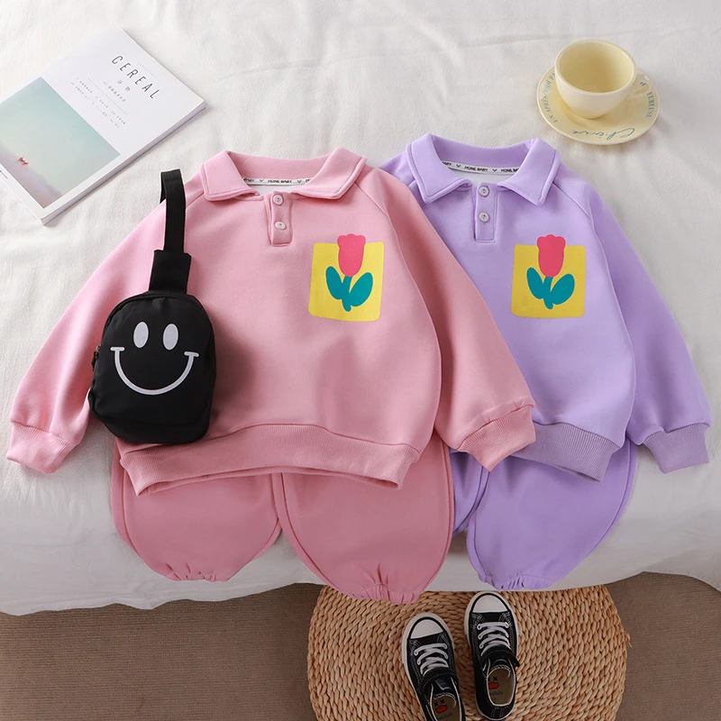 【送包包】儿童新款polo衫套装女童长袖休闲运动套装