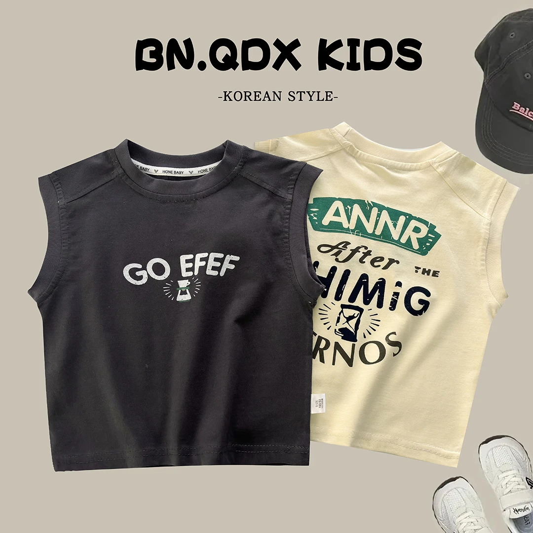 【A类】纯棉夏季新款儿童纯棉韩版T恤无袖背心中大童男女童