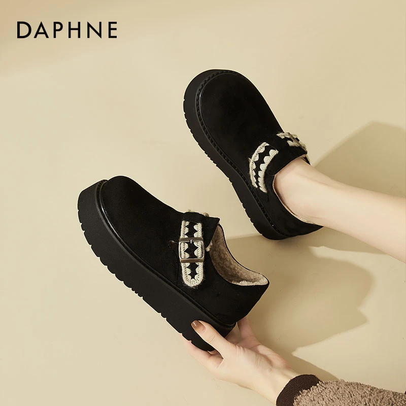 达芙妮厚底雪地靴女鞋2025新款加绒加厚休闲勃肯鞋冬天保暖大棉鞋