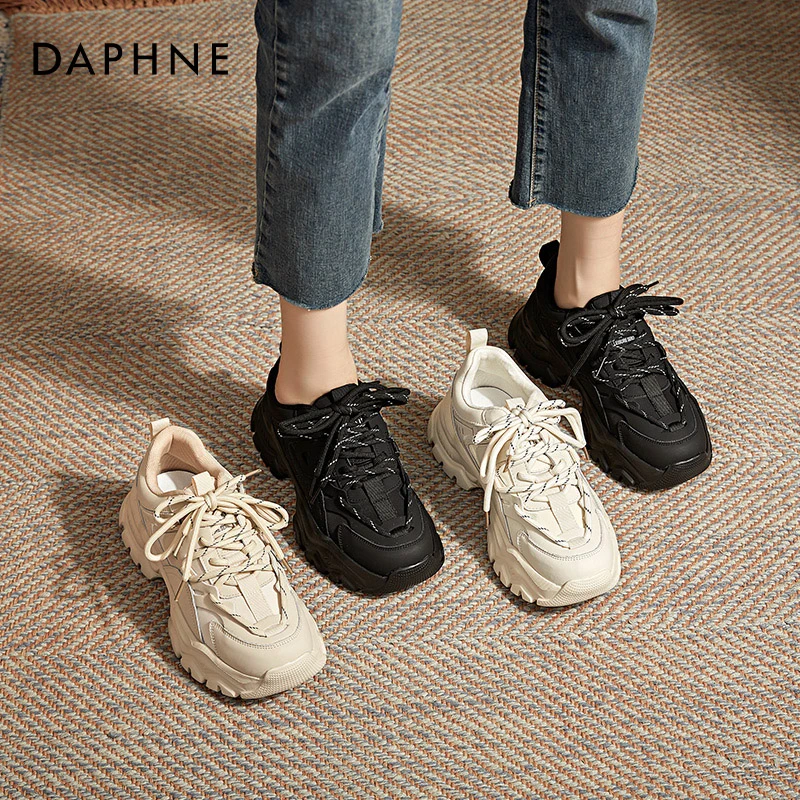 达芙妮Daphne厚底增高黑色老爹鞋女2024年秋季新款运动百搭休闲鞋