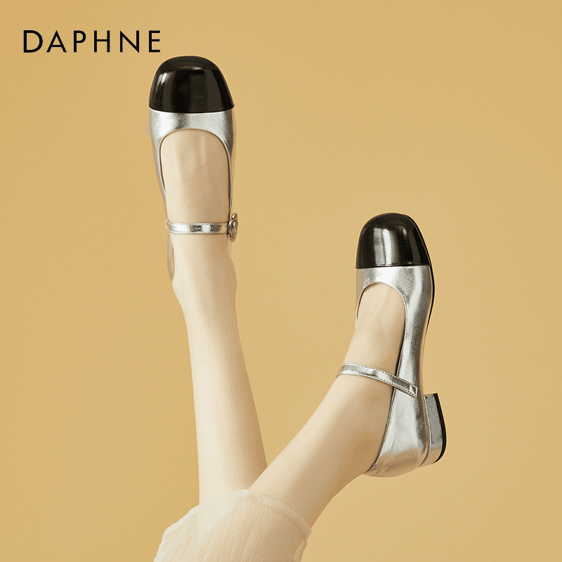 达芙妮小香风浅口单鞋女2024新款秋季拼色法式玛丽珍鞋复古平底鞋