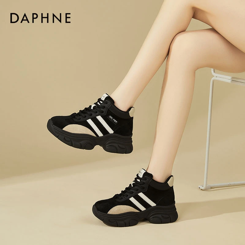 达芙妮老爹鞋冬季加绒棉鞋女2024新款冬季拼色厚底运动鞋子雅丹风