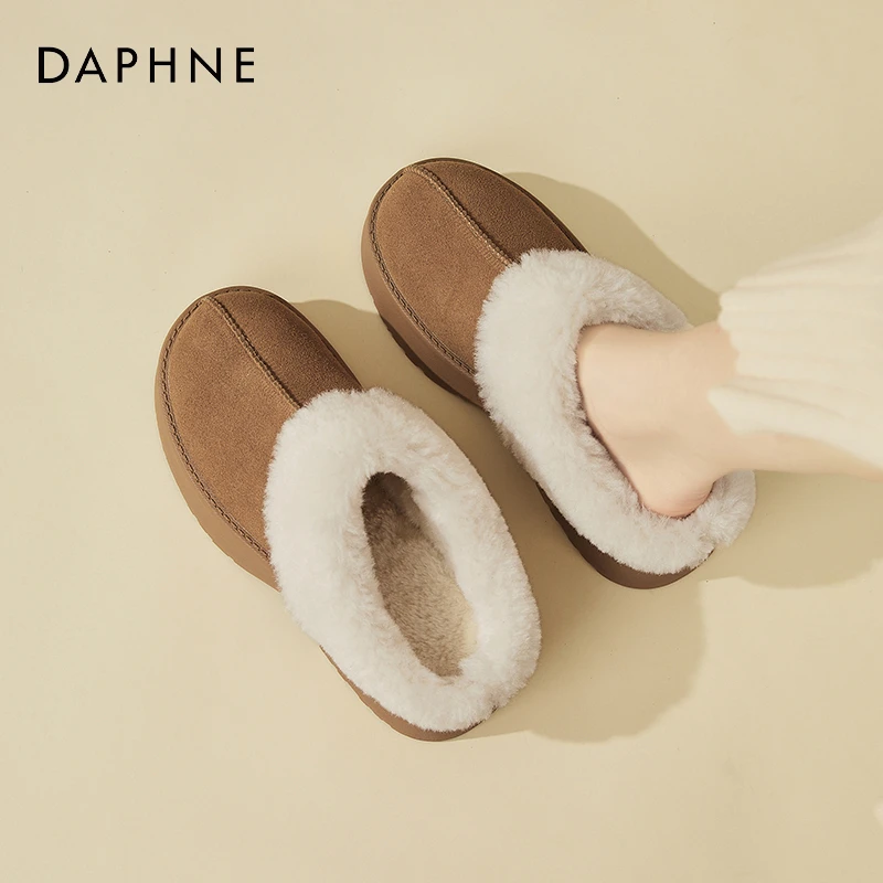 达芙妮毛毛半拖女鞋外穿冬季2024新款加绒保暖棉鞋皮毛一体雪地靴