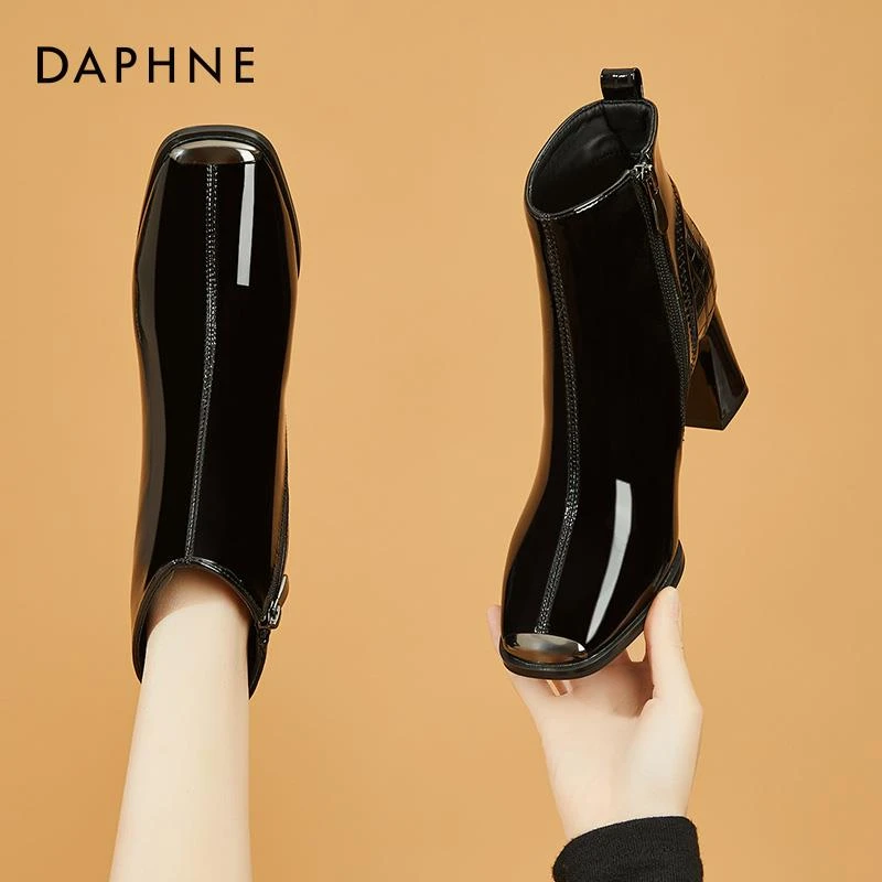 Daphne/达芙妮切尔西靴女秋冬季加绒加厚短靴女小皮靴子秋冬单靴