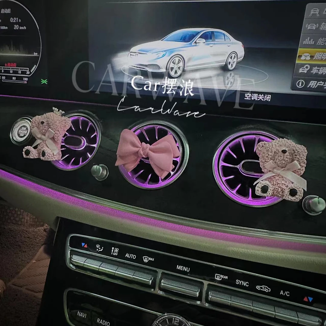 车载香薰粉色系小熊蝴蝶结手工空调出风口香水持久扩香石淡香高档