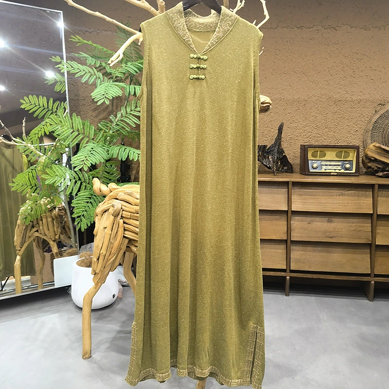 原创提花无袖长款背心裙秋装新款针织毛衣连衣裙3158