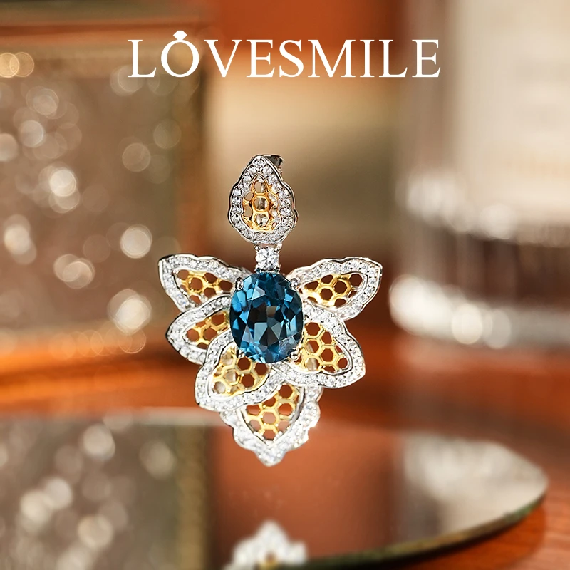 love smileS925银托帕石吊坠时尚轻奢气质优雅精致蓝色