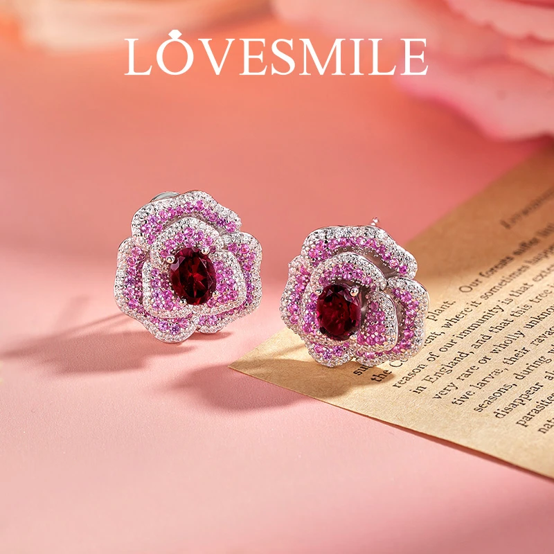 love smileS925银天然镁铝石榴石耳环时尚精致设计款