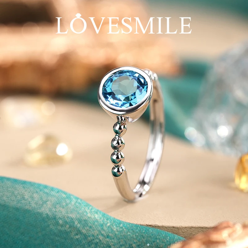 love smileS925银托帕石戒指日常简约百搭气质戒指