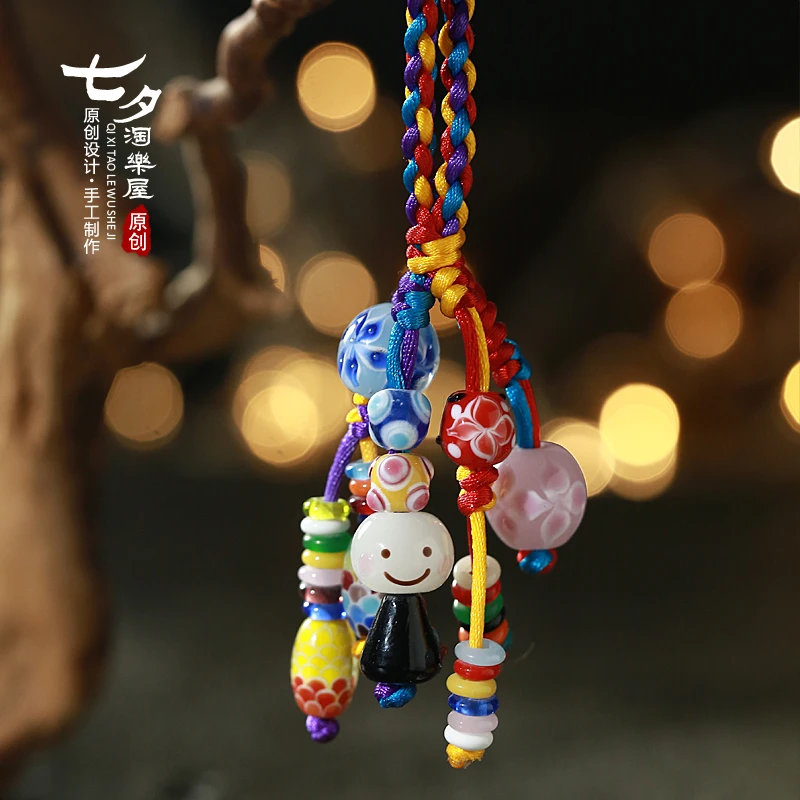 敏匠原创新品定制个性汽车挂件符卡通扣手工编织琉璃彩色钥匙扣