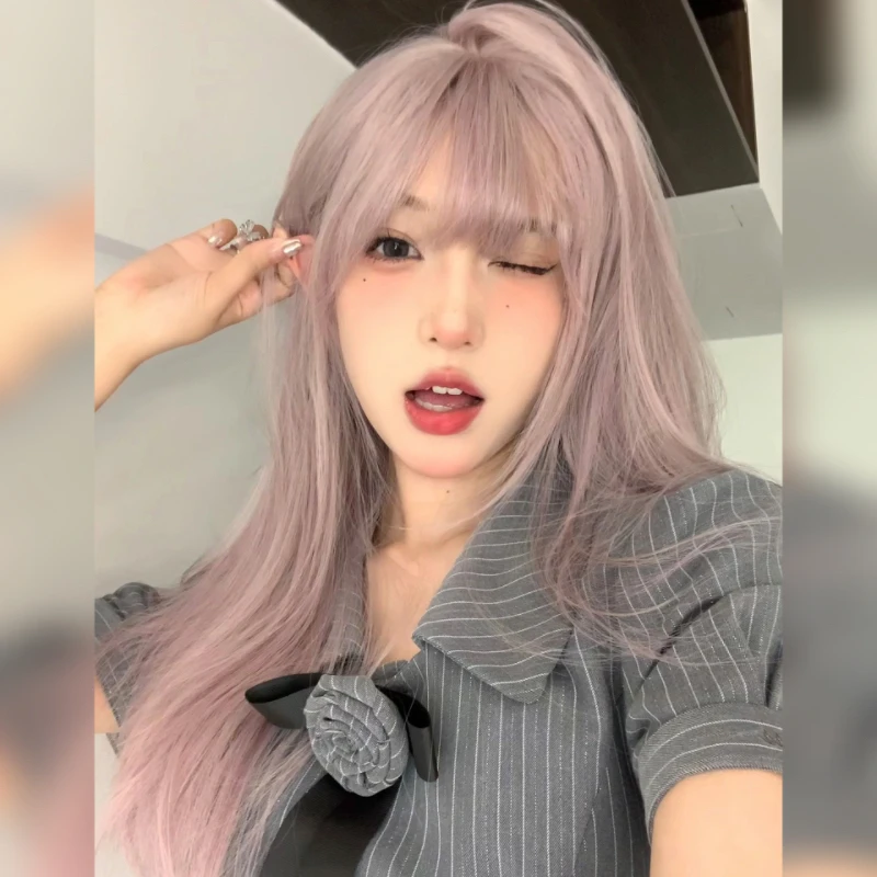 纤韵佳人假发女长发网红Lisa同款甜美可爱灰紫色自然长直发全头套