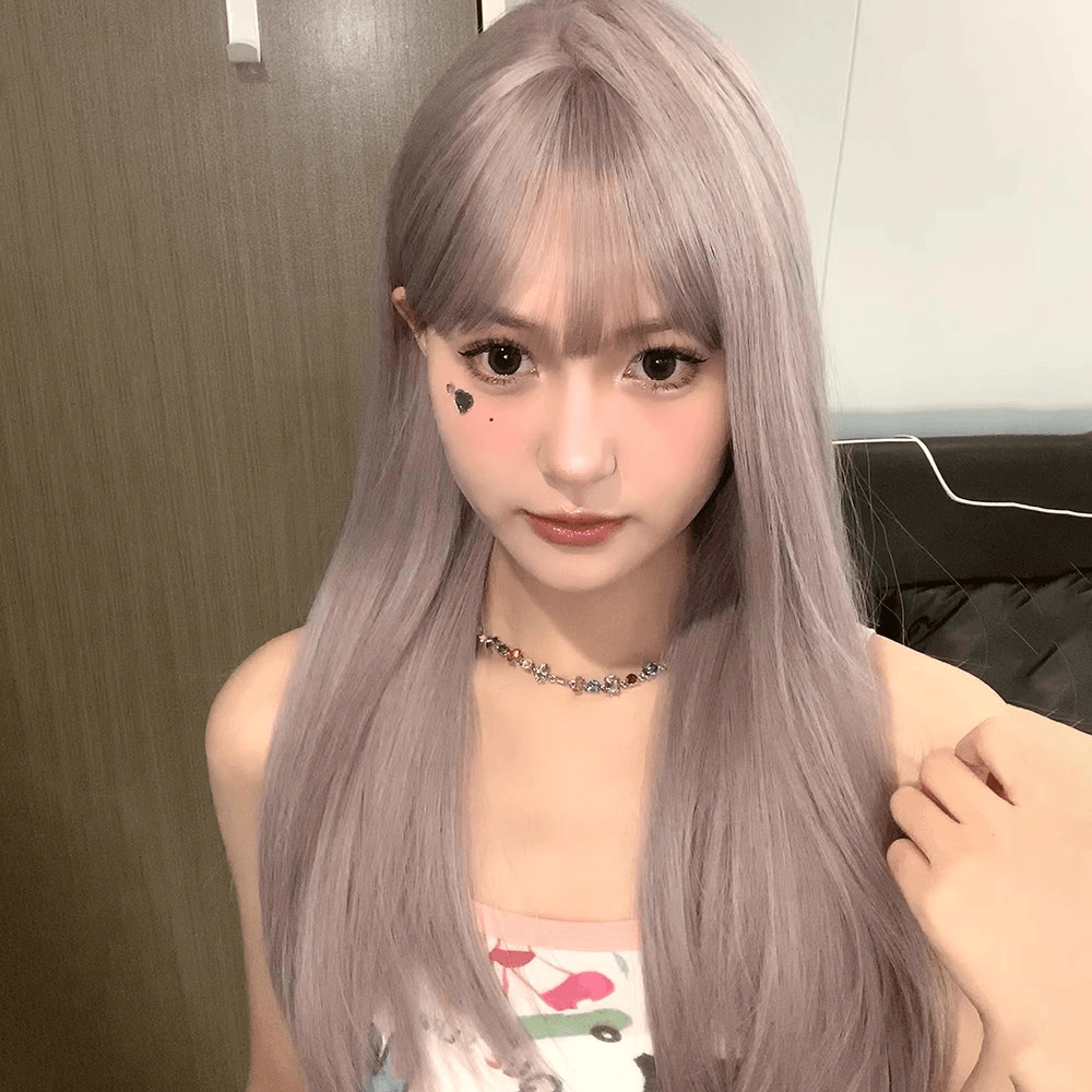 纤韵佳人假发女长发自然全头套式网红哑光仿真韩式灰紫色中长直发