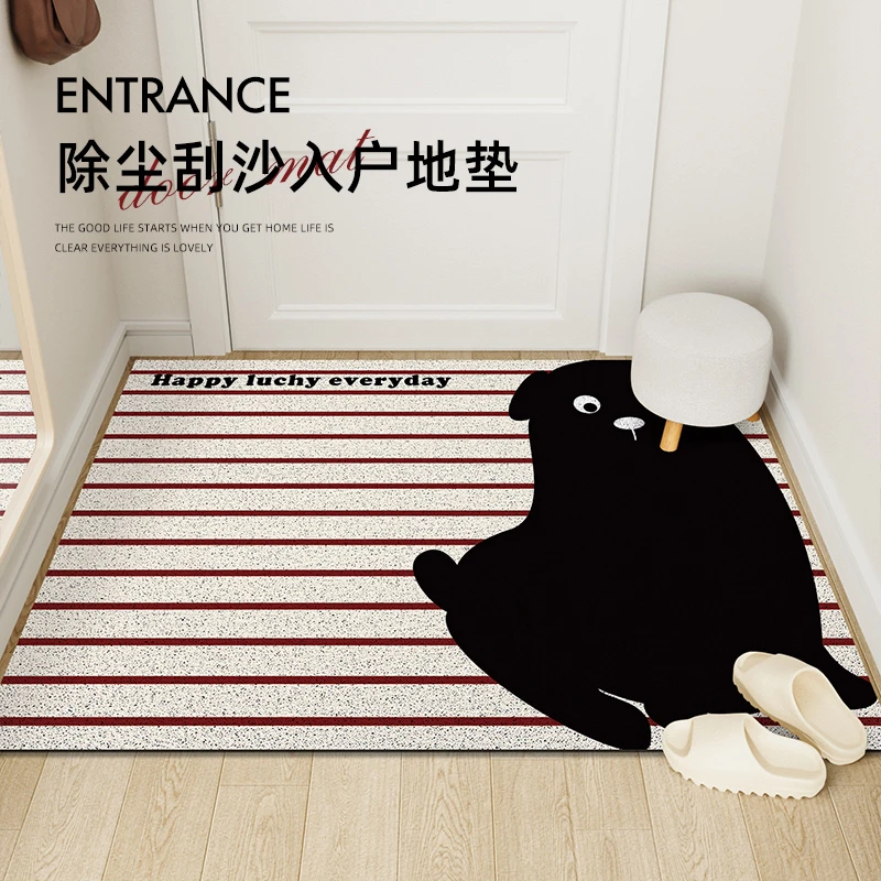 红条黑狗丝圈入户门地垫脚垫玄关客厅大门口除尘家用裁剪简约耐脏