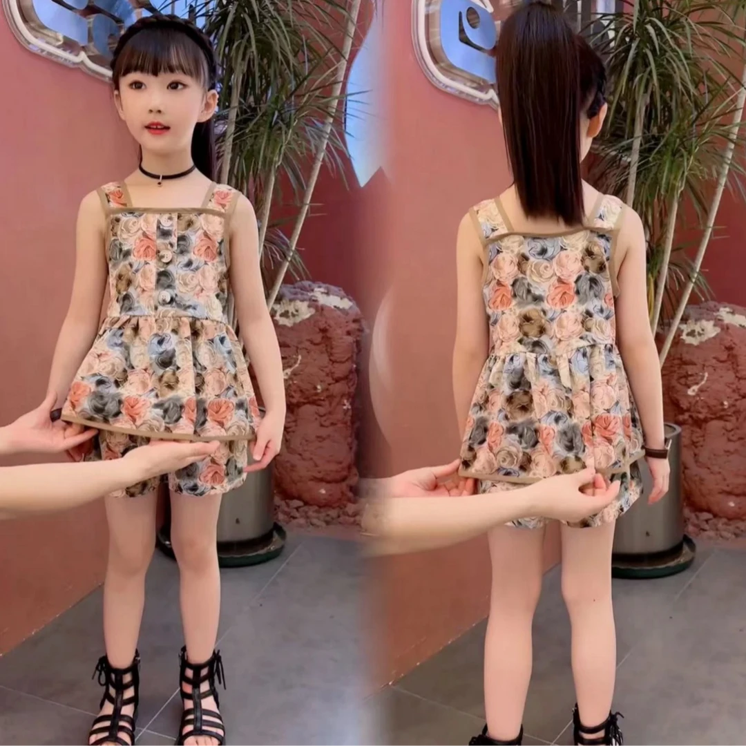 女童吊带套装夏季2025新款潮儿童时髦夏装韩版女孩短裤两件套洋气