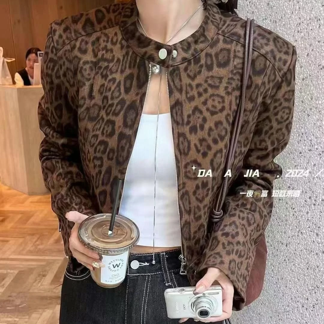 韩版休闲气质豹纹短外套女摩登时尚百搭上衣