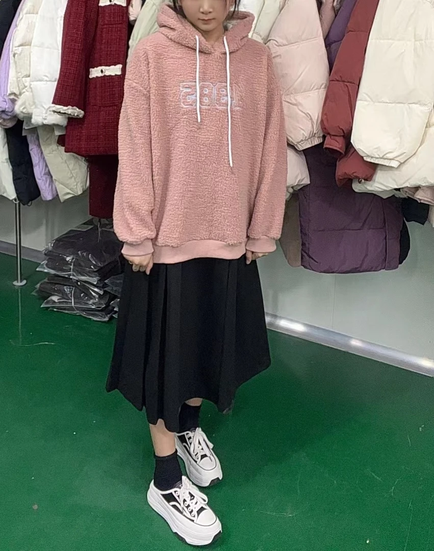 秋冬休闲百搭加绒带帽羊羔毛卫衣2号